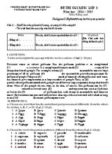 Đề thi Olympic môn Tiếng Anh Lớp 8 - Năm học 2014-2015 - Trường THCS Thanh Thùy (Có đáp án)
